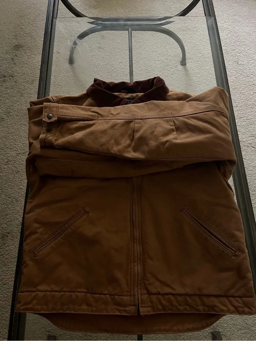 Carhartt Brown Canvas Work Jacket with Dark Corduroy Collar